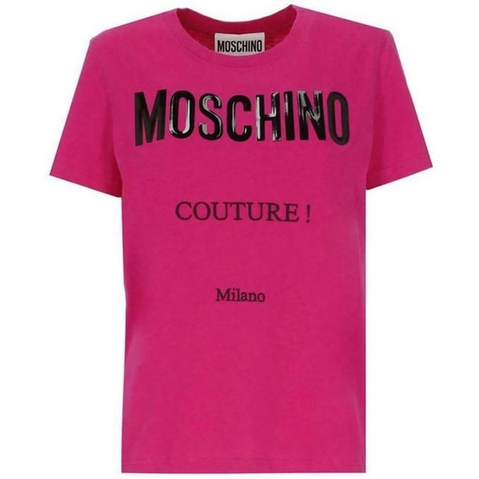 Moschino Heren Couture Glanzend Logo T-Shirt (Roze)