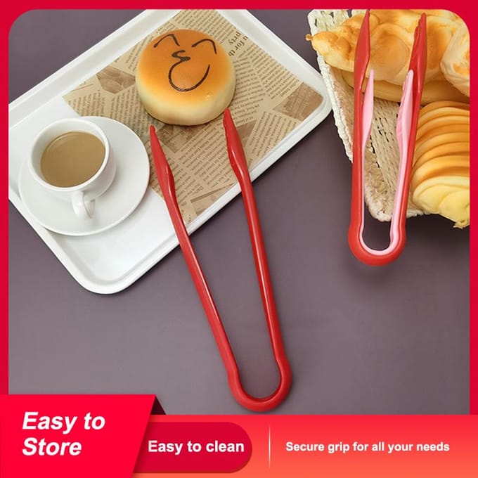Ensemble de 3 pinces alimentaires multifonctionnelles pour servir les aliments, salade, gâteau, pinces de cuisine rouge