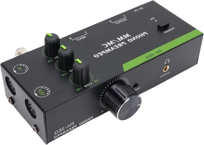 Jectse Phono Voorversterker, 3 -bandaanpassing Record Player Stringstable Amplifier Support MM MC -cartridges XLR Input -uitvoer (EU -plug 100-240V)