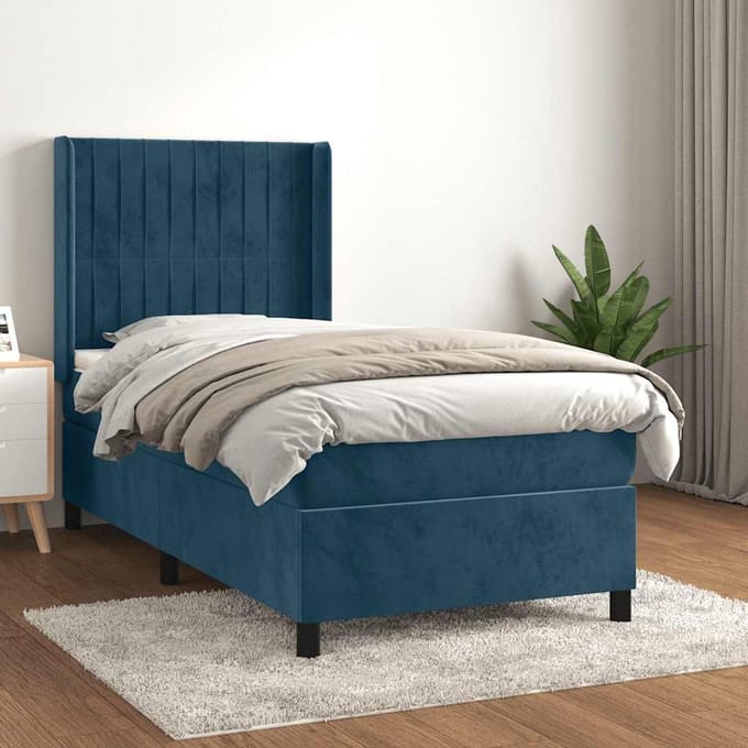 vidaXL - Boxspring - met - matras - fluweel - donkerblauw - 80x200 - cm