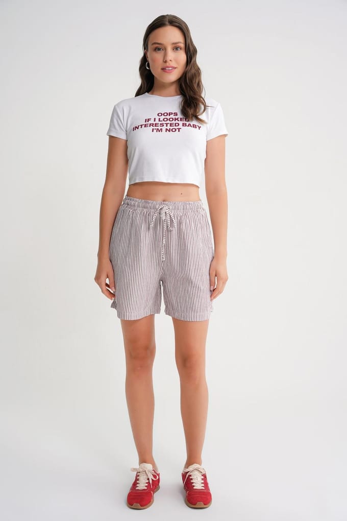 Hoge Taille Gestreepte Wijde Broekshorts