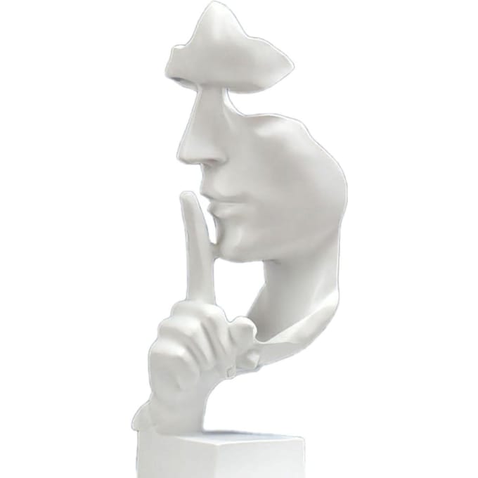 Statue du Penseur Forme Vive Compact Résine Synthétique Attrayant Décoratif Le Silence est d'Or Figurine blanc