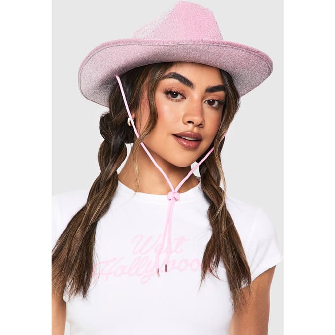 boohoo Dames Roze Glitter Cowboyhoed