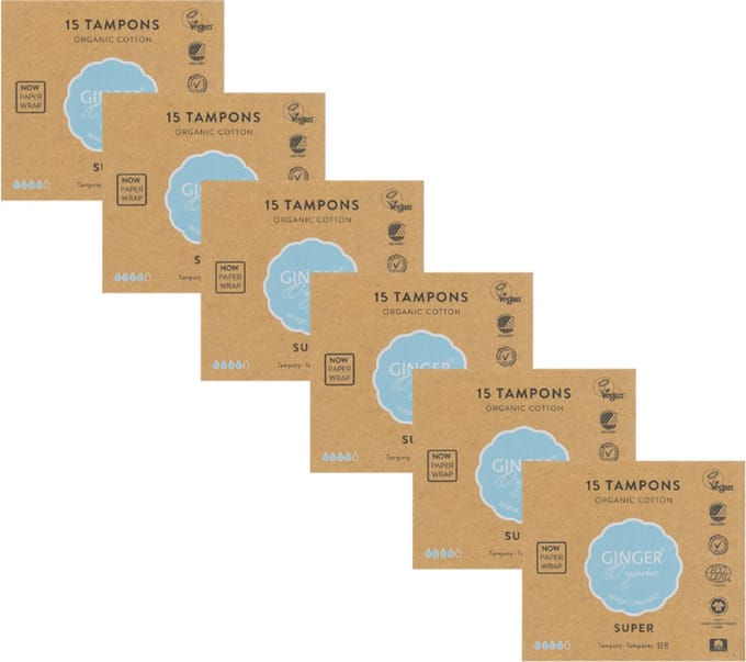 Ginger Organic Super Tampons - 6 stuks - Biologisch - Super absorberend - Natuurlijk