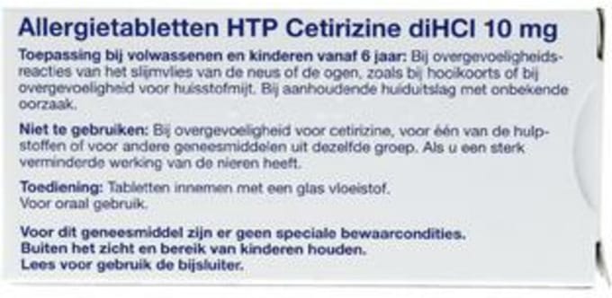 Healthypharm Allergietabletten HTP Cetirizine diHCI 10 mg - 3 x 30 tabletten