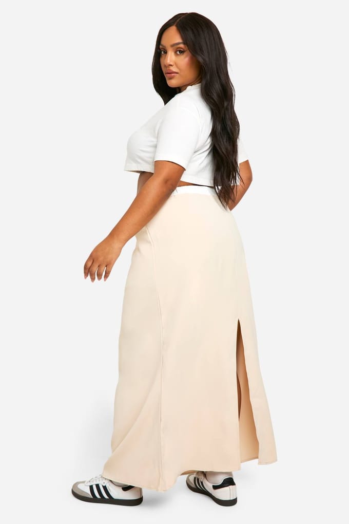 boohoo Dames Plus Taille Detail Maxi Rok | Steen | Maat: 44