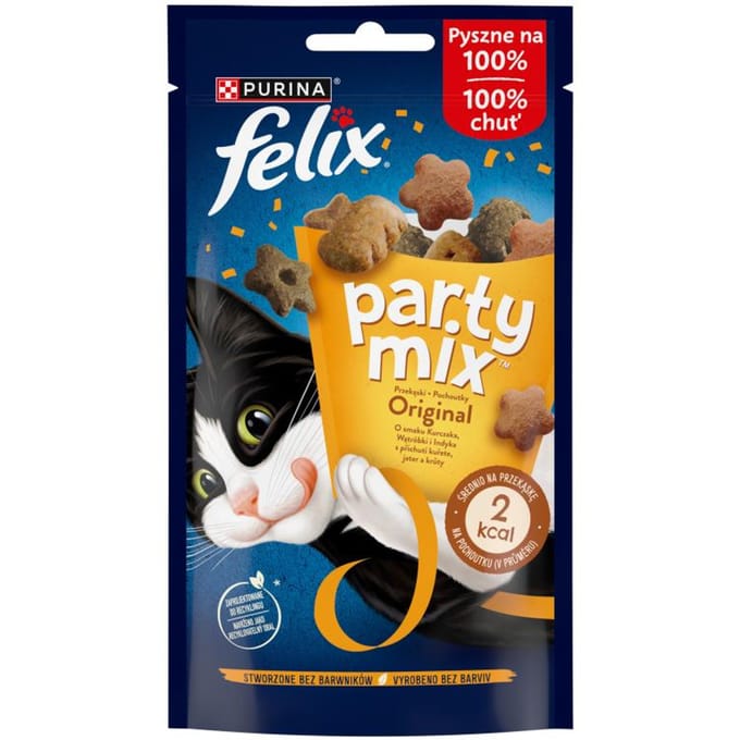 Felix Party Mix Original Snacks au Goût de Poulet, Foie et Dinde 60 G