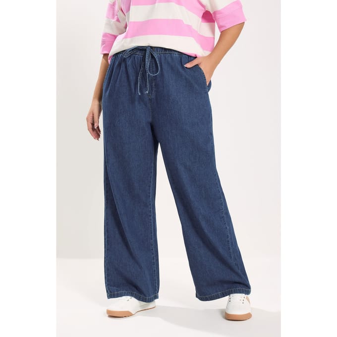 Yours Indigoblauwe Pullon Jeans Met Wijde Pijpen Size Regular > 42