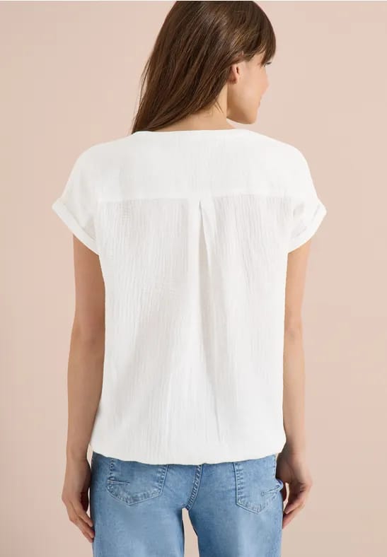 Blouse met gespleten hals in mousseline