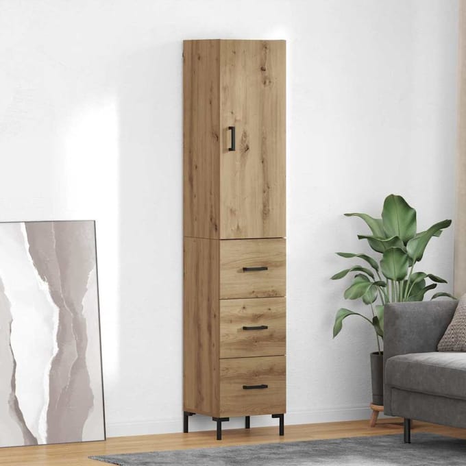 vidaXL - Highboard - Artisan - Eiken - 34,5 - x - 34 - x - 180 - cm - Bewerkt - hout