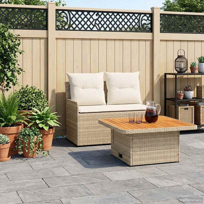 vidaXL - Tuin - Armleuning - Sofa - met - Opklapbare - Tafel - 2 - st - 2-zits - PE - Riet