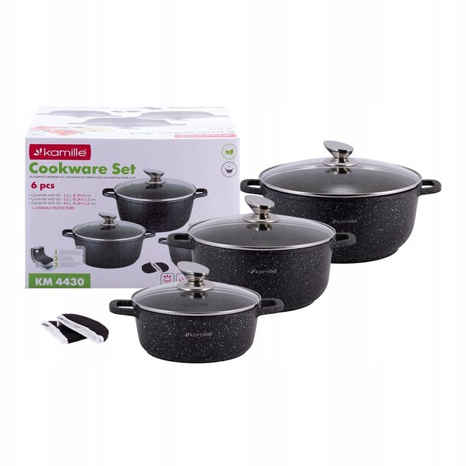 Kamille Pannenset 6 Delig - Aluminium met Marmercoating - Inductie