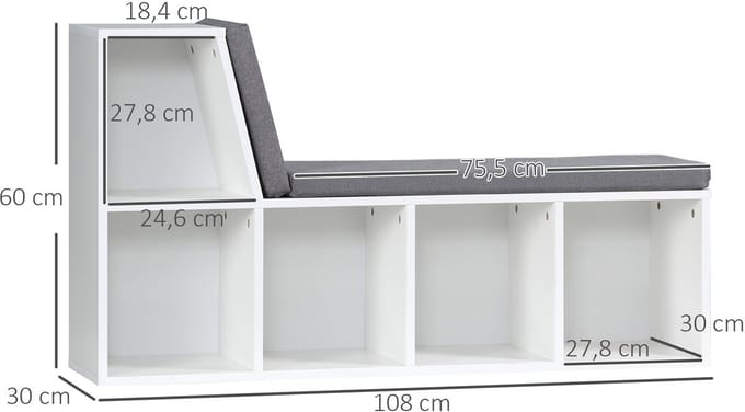 HOMCOM Boekenplank - Spaanplaat - 108x30x60cm - Wit