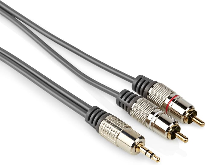 Jack naar tulp kabel - 3.5mm - Stereo - Analoog - Dubbele afscherming - Verguld - 5 meter - Donkergrijs - Allteq
