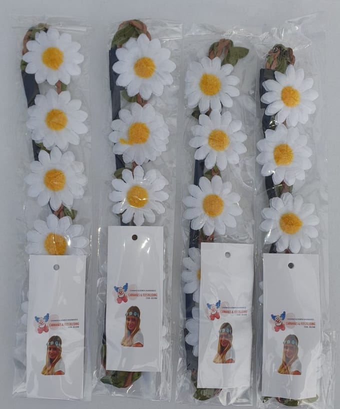 4 bloemenhaarbandjes - Wit - Hippie/ Flower Power