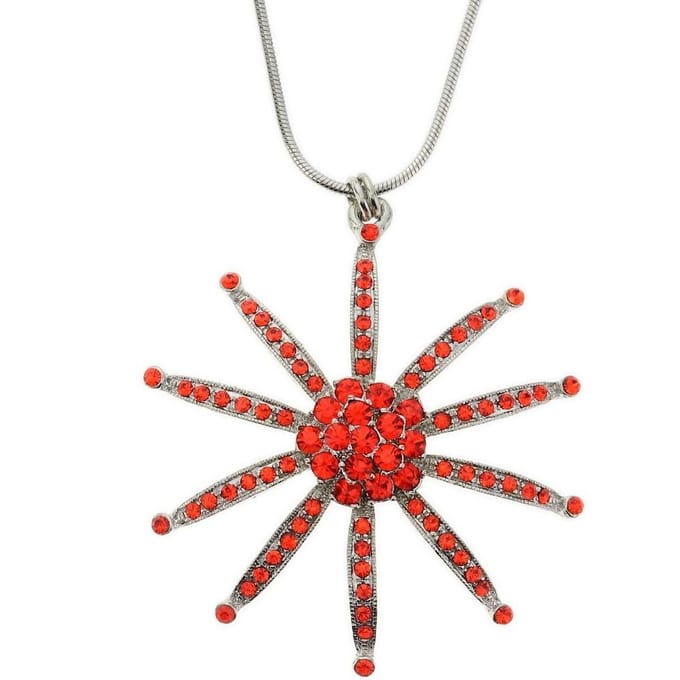 Behave - Ketting met bloem hanger - Rode Stenen - 40,5 cm