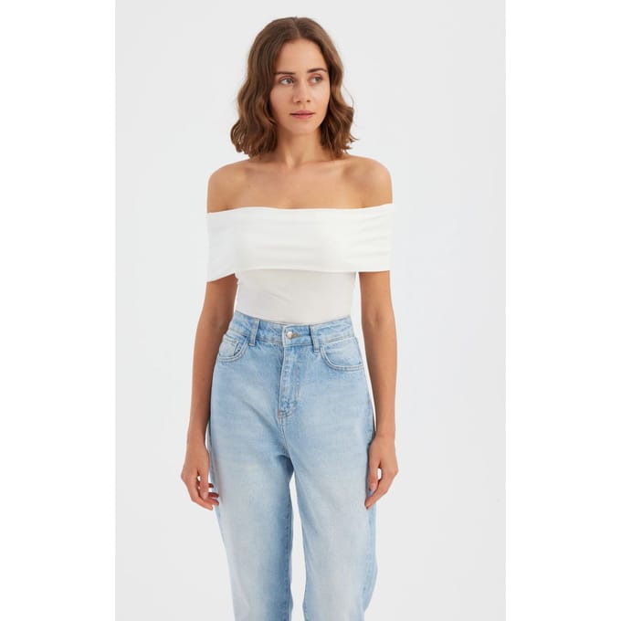 Off-Shoulder Gerimpelde Bodycon Crop Top