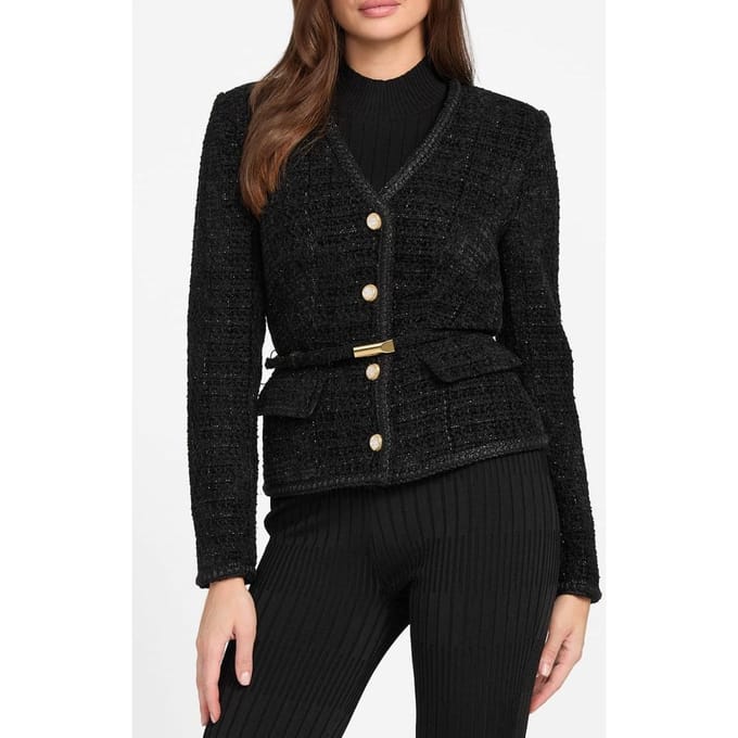 GUESS Sue Belted Blazer Jet Black A996 Größe: 38 | Blazer Outlet | Damen | Schwarz