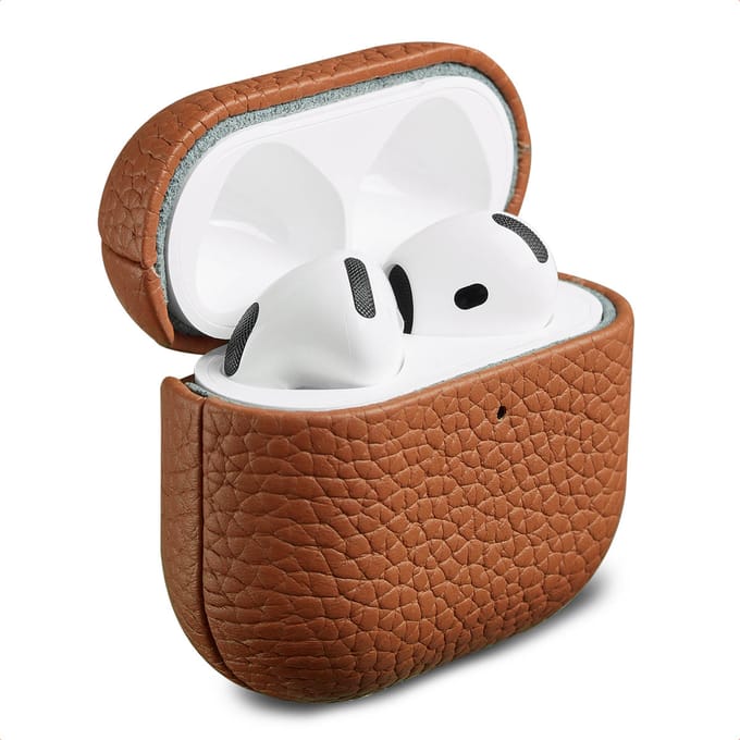 Accezz Echt Leren Case - Hoesje geschikt voor AirPods 4 / 4 met ANC / 5 / 5 met draadloze oplaadcase - Cognac