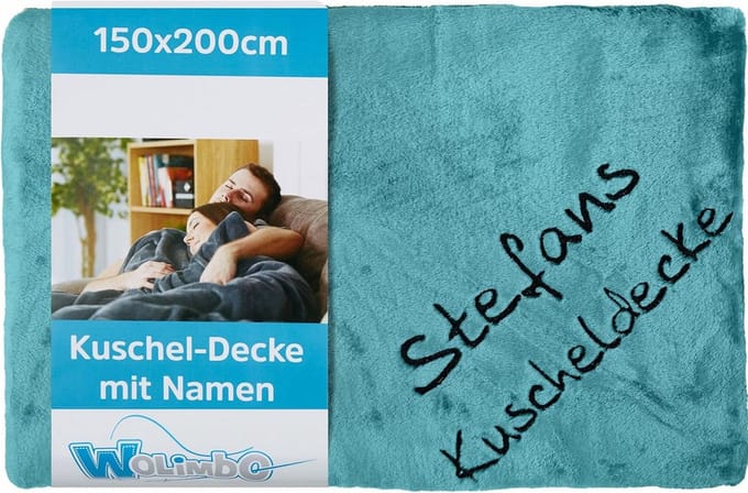 Gepersonaliseerde Turquoise Woondeken 200x150cm met Naam Geborduurd