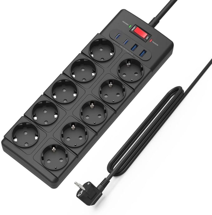 VELTRR® Stekkerdoos met USB - Verdeelstekker - Stopcontact Splitter - Zwart