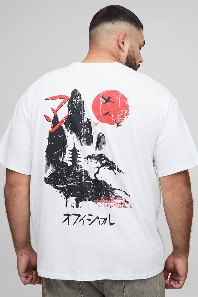 Plus Oversized Landschap Print T-Shirt | White | Size 3XL