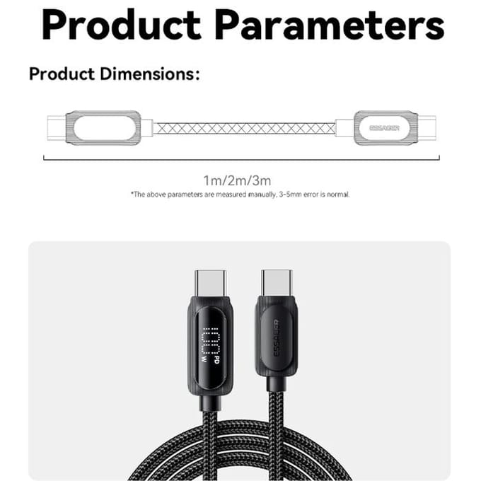Essager USB Type C naar USB C-kabel 100W 5A PD snellaadkabel voor Macbook Xiaomi Samsung Type-C digitale displaykabel 3M