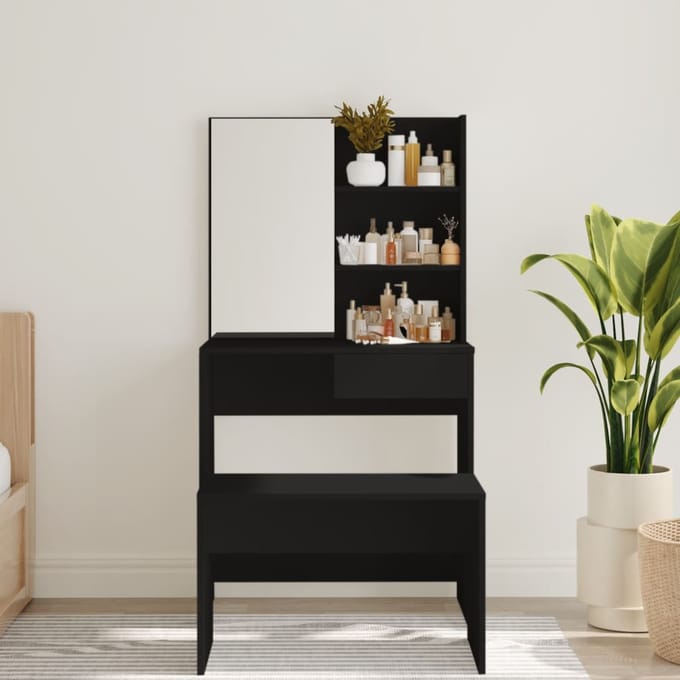 vidaXL - Kaptafel - met - spiegel - 74,5x40x141 - cm - zwart
