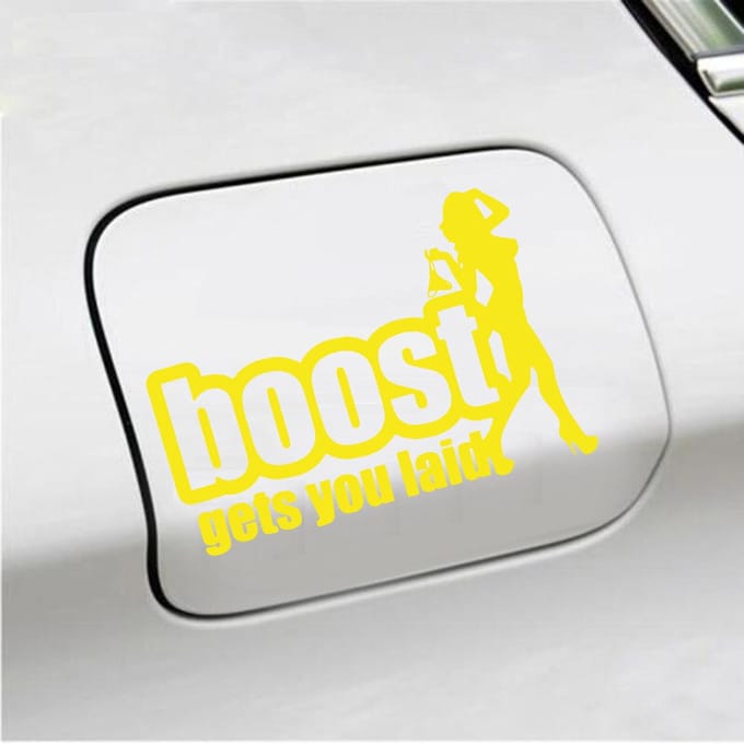 Bumpersticker - Boost Get You Laid - 13 X 18 - Geel