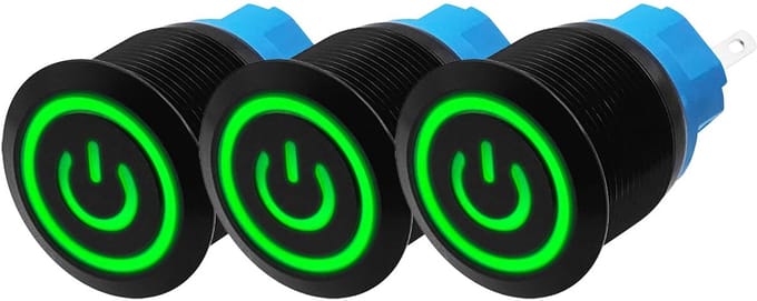 ProRide Drukschakelaar ON-OFF 220V - 22mm Metaal - Waterdicht - LED Ring Groen - 3 stuks