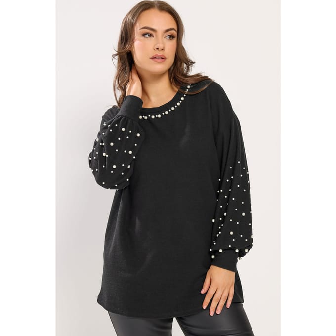 Yours Zwarte Trui Met Parelversiering Size 50-52