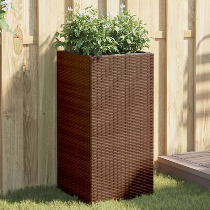 vidaXL - Plantenbak - 40x40x80 - cm - poly - rattan - bruin