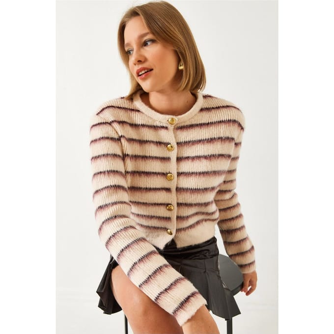 Gestreepte Knopen Cropped Cardigan