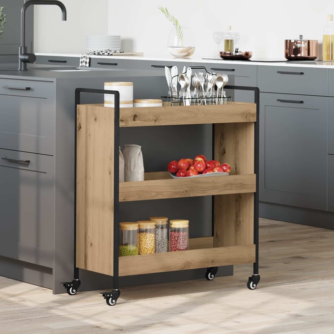 vidaXL - Keuken - Trolley - Artisan - Eiken - 70 - x - 30 - x - 82 - cm - Bewerkt - hout