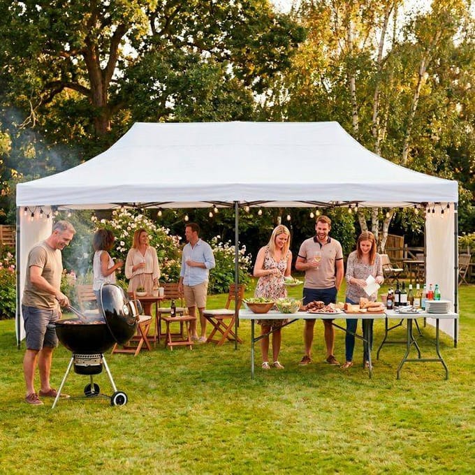Klapbare tuinfeestpaviljoen - SPRINGOS - GP0006 - 3x6 m - Stalen constructie - Waterafstotend Oxford 420D doek wit