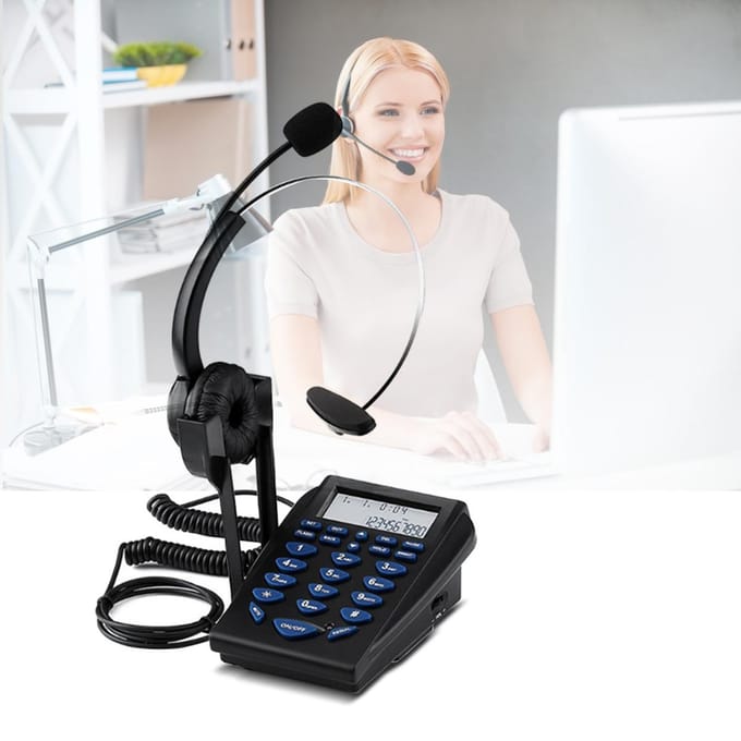 Callcentertelefoon Toetsenblok Vaste telefoon met ruisonderdrukking Monoheadset Heldere stem zwart