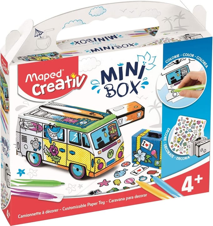 3D Bouwpakket Mini Camper - Knutselset met Kleurpotloden en Stickers - Knutselen voor Kinderen Vanaf 4 Jaar