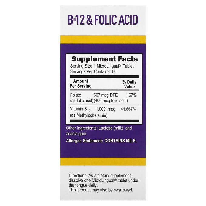 Methylcobalamine B-12, Foliumzuur, 60 Direct Oplosbare Tabletten
