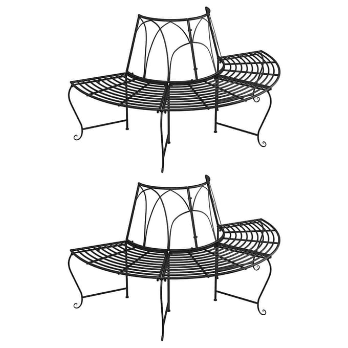 vidaXL - Boombanken - 2 - st - halfrond - Ø159 - cm - staal - zwart