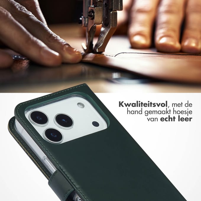 Selencia Hoesje - Geschikt voor Apple iPhone 17 Pro - Echt Lederen Bookcase - Groen
