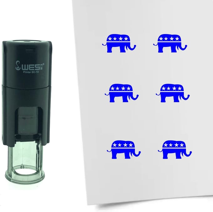 CombiCraft Stempel Olifant van de Republikeinen 10mm rond - blauwe inkt