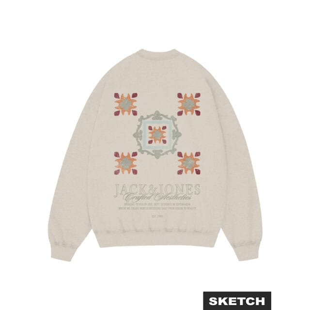 Jack & Jones Jorbleecker aop box sweat crew neck off-white