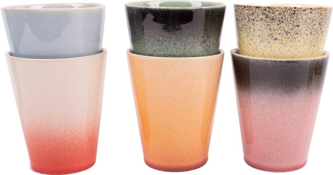 Set van 6 koffiemokken - koffiebekers - 310 ml - 6 persoons - meerkleurig - aardewerk - Fire style - Kade 171 kopjes - hip en trendy