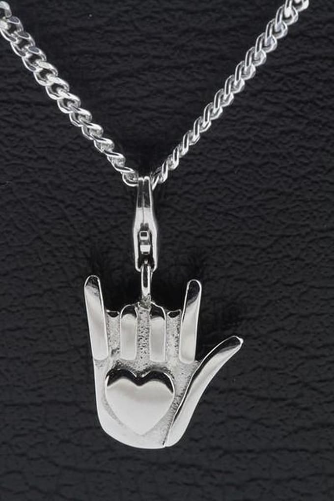 Zilveren Hand met hart Ik hou van je hanger én bedel
