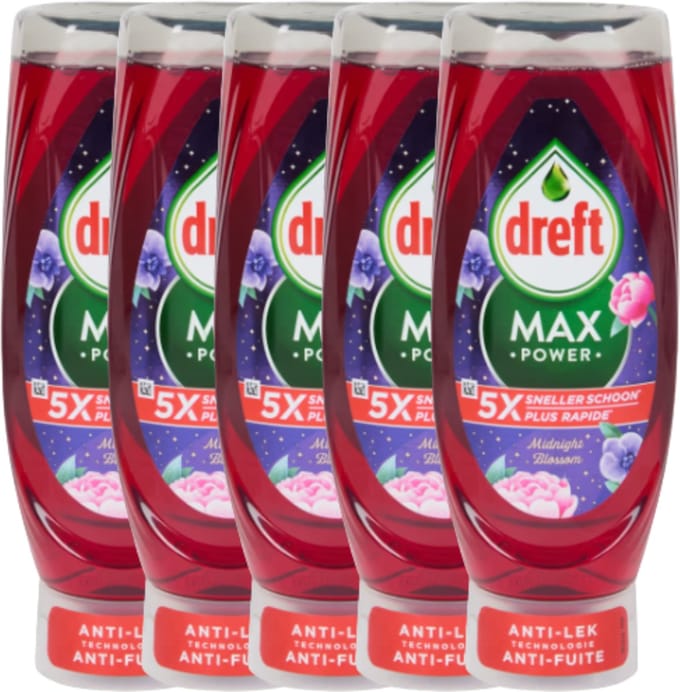 Dreft Max Power Afwasmiddel – Midnight Blossom – Voordeelverpakking - 5 Stuks