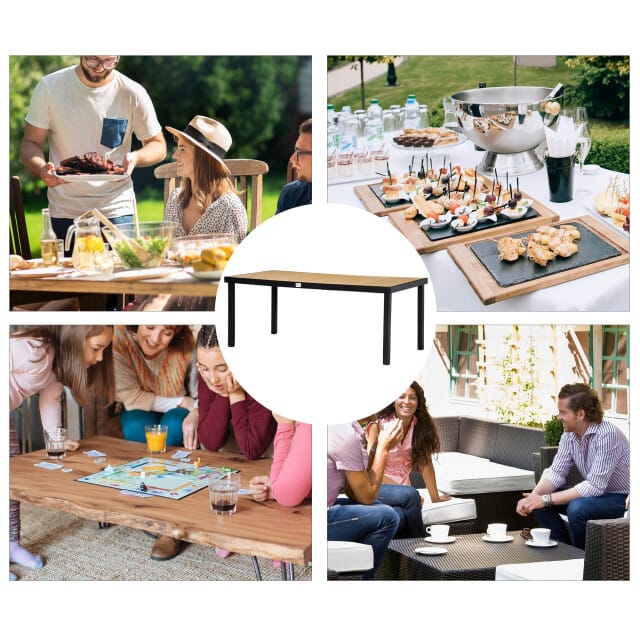 4goodz Tuintafel 8 Persoons Aluminium 190x90x74 cm - Zwart/Houtlook