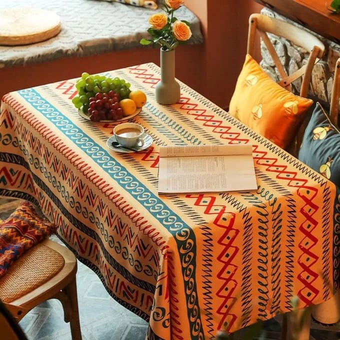 Waterdicht en Oliebestendig Tafelkleed Boheemse Stijl Rechthoekig Tafelkleed Bedrukt Gestreept Decoratieve Doek Tafels Cover 140x140cm 1pcs