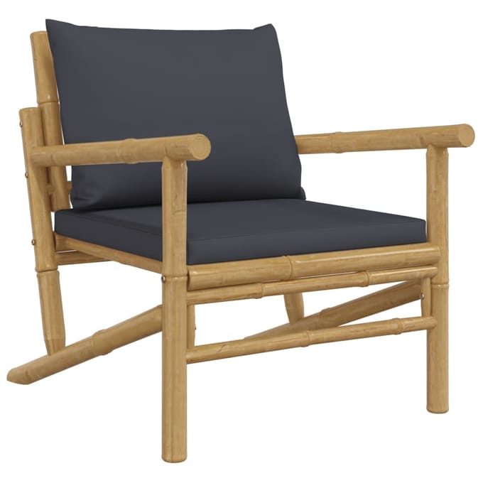 vidaXL - Tuinstoelen - 2 - st - met - donkergrijze - kussens - bamboe