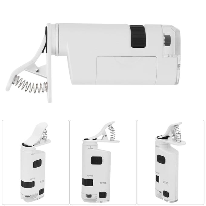 Microscope LED 80-120X pour téléphone portable, mini loupe à objectif pour smartphone, zoom réglable white
