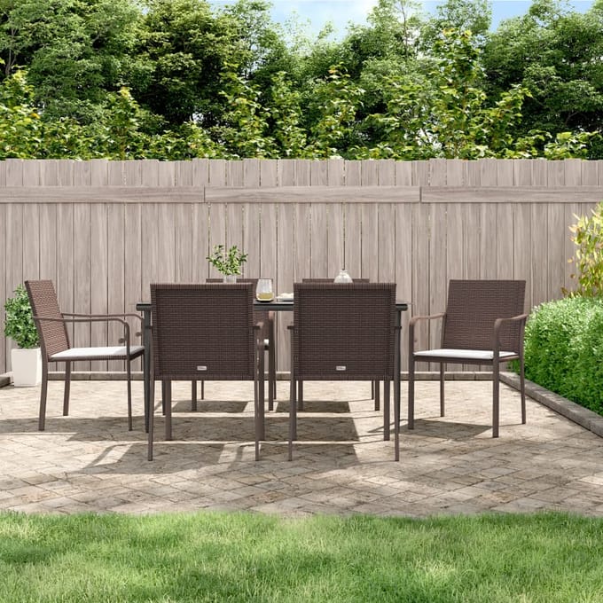 vidaXL - 7-delige - Tuinset - met - kussens - poly - rattan - en - staal